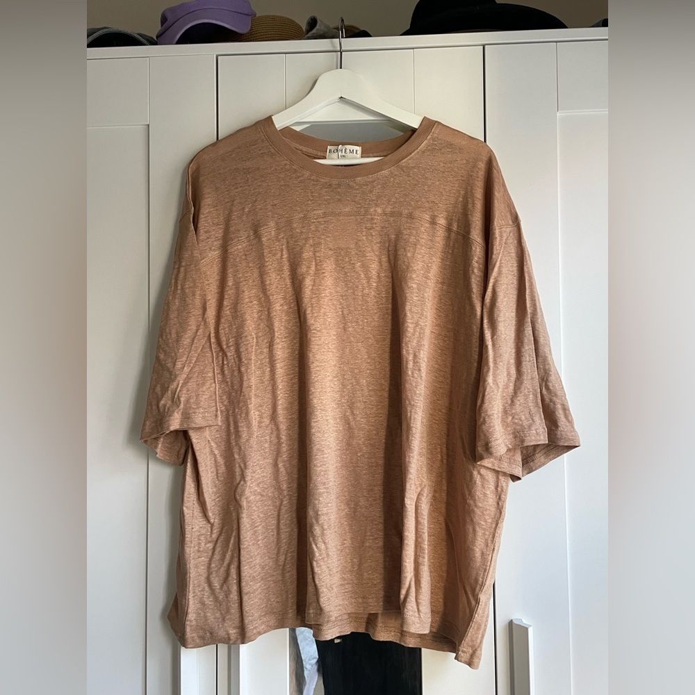 BOHEME Goods Tan Linen Short Sleeve Tee L/XL